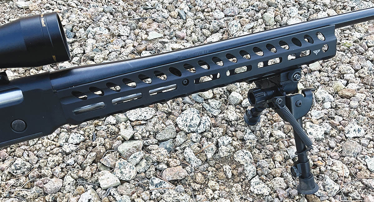 Ranger Point Precision offers an extruded  aluminum forearm that allows the attachment  of modern accessories, such as a bipod.